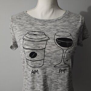 APT 9 coffee - wine AM/PM round neck GRAPHIC TEE top SPANDEX